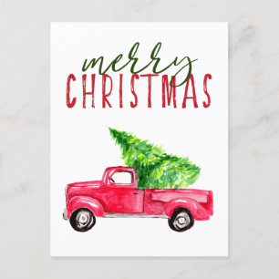 Cartes Pour Fêtes Annuelles Joyeux Noël Rouge Camion Arbre Aquarelle Simple