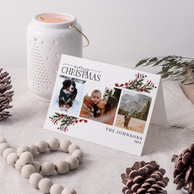 Cartes Pour Fêtes Annuelles Joyeux Noël Rouge chaud hiver Botanique Photo Ho (Get into the holiday spirit with a heartfelt folded christmas card! 🎅)
