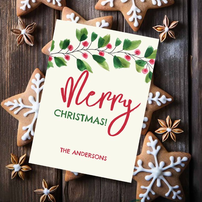 Cartes Pour Fêtes Annuelles Joyeux Noël Rouge Et Vert Aquarelle Wreath (Créateur téléchargé)