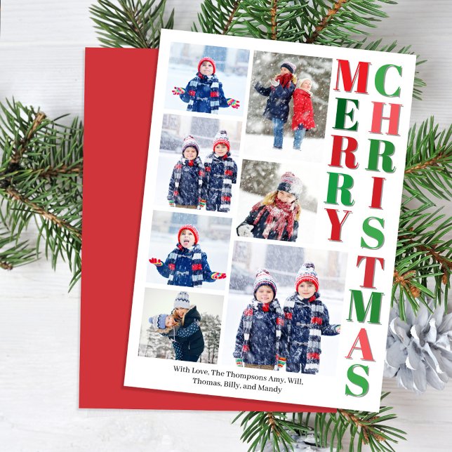 Cartes Pour Fêtes Annuelles Joyeux Noël Rouge et Vert Photo Collage (Merry Christmas Holiday Photo Collage Card.)