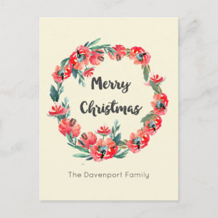 Cartes Pour Fêtes Annuelles Joyeux Noël Rouge Floral Vacances Wreath Custom