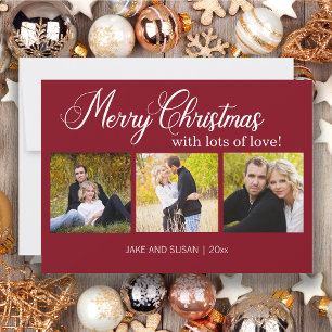 Cartes Pour Fêtes Annuelles Joyeux Noël Rouge moderne Amour Année 3 Photo