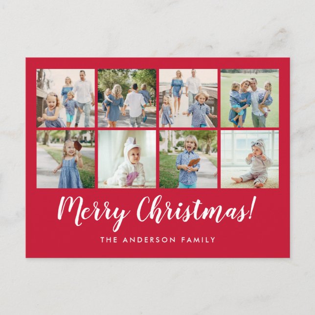 Cartes Pour Fêtes Annuelles Joyeux Noël Rouge Photo Collage Fête (Devant)