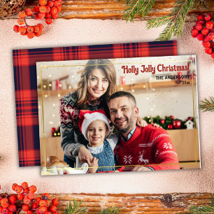 Cartes Pour Fêtes Annuelles Joyeux Noël rouge plaid 1 photo cadre or