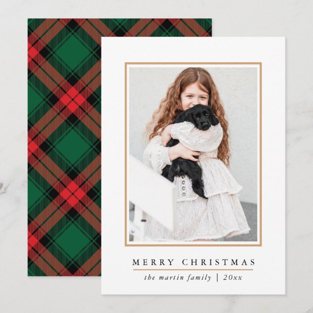 Cartes Pour Fêtes Annuelles Joyeux Noël Rouge Plaid Print Holiday Ca (Devant / Derrière)