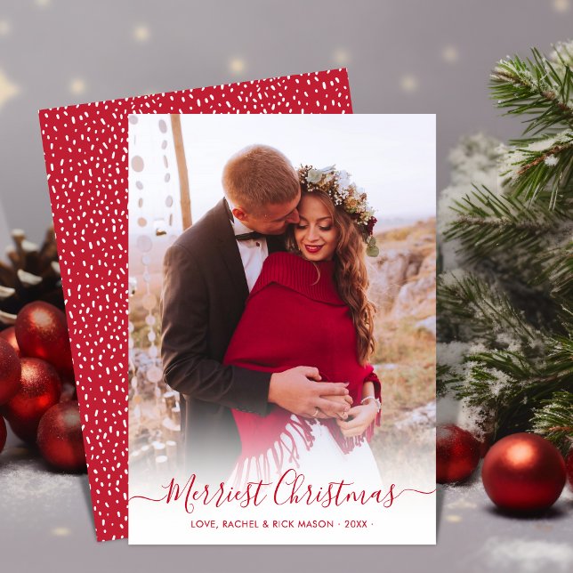 Cartes Pour Fêtes Annuelles Joyeux Noël Rouge Script One Photo Noël (Créateur téléchargé)