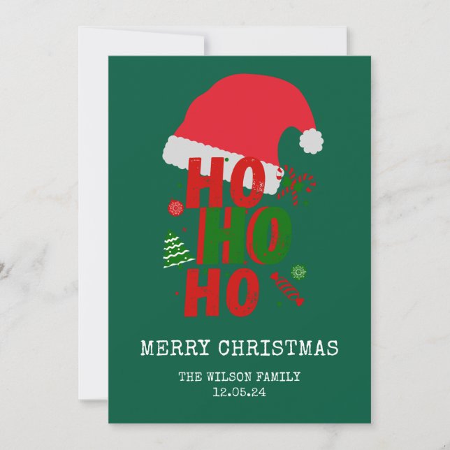 Cartes Pour Fêtes Annuelles Joyeux Noël Rouge Vert Blanc Élégant (Devant)