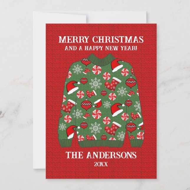 Cartes Pour Fêtes Annuelles Joyeux Noël Rouge Vert Doux moche (Devant)