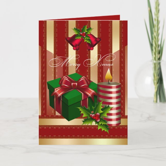 Cartes Pour Fêtes Annuelles Joyeux Noël Rouge Vert Or (Devant)