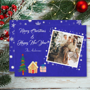 Cartes Pour Fêtes Annuelles Joyeux Noël Royal Blue Family Photo