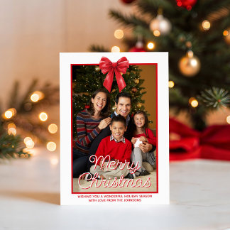 Cartes Pour Fêtes Annuelles Joyeux Noël ruban rouge aquarelle photo complète