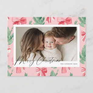 Cartes Pour Fêtes Annuelles Joyeux Noël rubans roses et brindille verte
