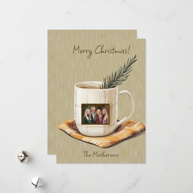 Cartes Pour Fêtes Annuelles Joyeux Noël Russe Photo Mug Flat Holiday Card (Devant/Arrière en situation)
