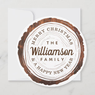 Cartes Pour Fêtes Annuelles Joyeux Noël Rustic Woodgrain Tree Slice