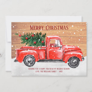 Cartes Pour Fêtes Annuelles Joyeux Noël rustique Arbre Rouge Vintage Nom du ca
