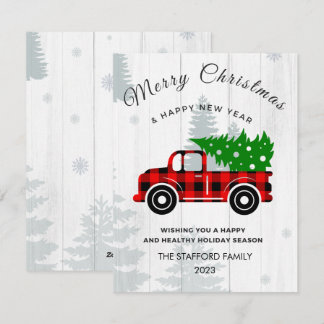Cartes Pour Fêtes Annuelles Joyeux Noël rustique Arbre Vintage Camion Rouge Fe