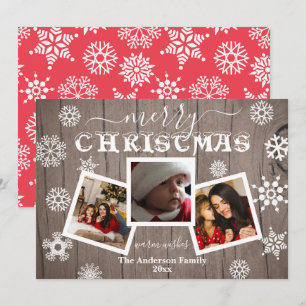 Cartes Pour Fêtes Annuelles Joyeux Noël Rustique Bois Flocon de Neige 3 Photo