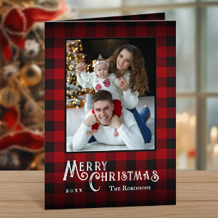 Cartes Pour Fêtes Annuelles Joyeux Noël Rustique Buffalo Rouge Plaid Photo