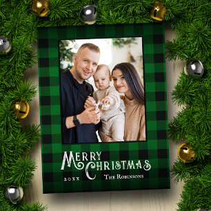 Cartes Pour Fêtes Annuelles Joyeux Noël Rustique Buffalo Vert Plaid Photo