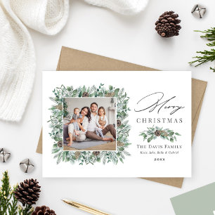 Cartes Pour Fêtes Annuelles Joyeux Noël Rustique hiver verdure Photo