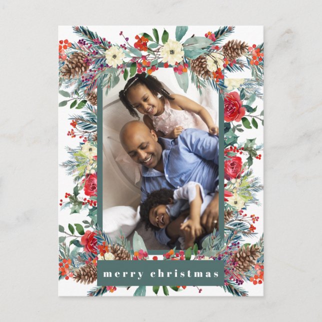 Cartes Pour Fêtes Annuelles Joyeux Noël rustique moderne floral 4 photos (Devant)