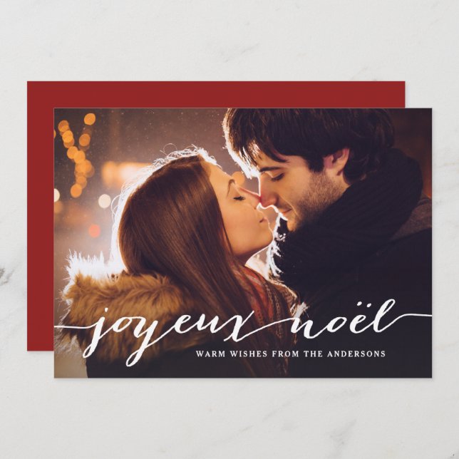 Cartes Pour Fêtes Annuelles Joyeux Noël Rustique Script Photo de Noël (Devant / Derrière)