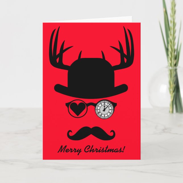 Cartes Pour Fêtes Annuelles Joyeux Noël Salutations Mustache Big Ben Londres (Devant)