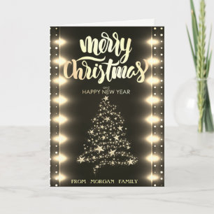 Cartes Pour Fêtes Annuelles Joyeux Noël, Sapin de Noël doré, Guirlandes lumine