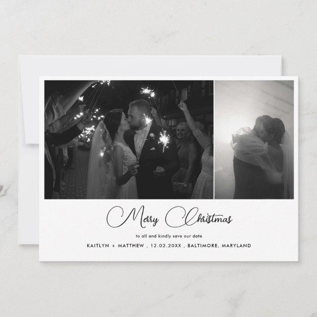 Cartes Pour Fêtes Annuelles Joyeux Noël Sauvegarder La Date Modern Couple Phot (Devant)