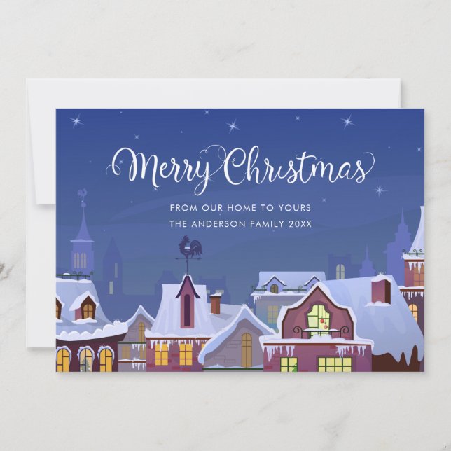 Cartes Pour Fêtes Annuelles Joyeux Noël Scène hivernale Toits Festive (Devant)