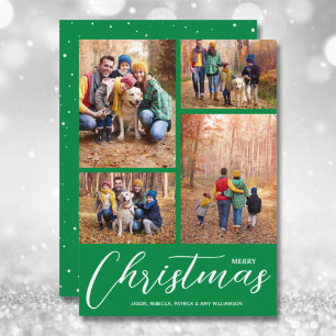 Cartes Pour Fêtes Annuelles Joyeux Noël Script 4 Collage Multi-Photo Vert