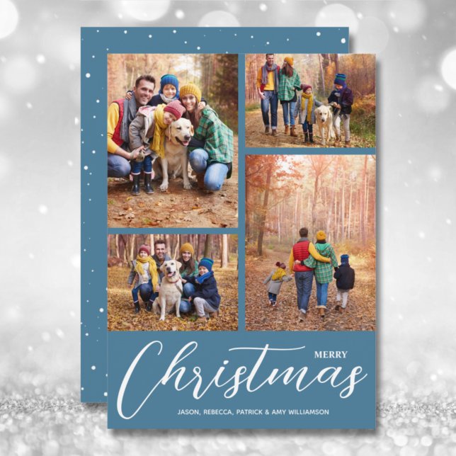 Cartes Pour Fêtes Annuelles Joyeux Noël Script 4 Photo Bleu (Créateur téléchargé)