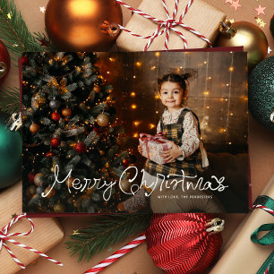 Cartes Pour Fêtes Annuelles Joyeux Noël script amusant trois photo rouge