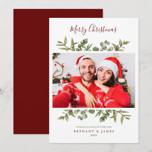 Cartes Pour Fêtes Annuelles Joyeux Noël Script de verdure Couples Photo