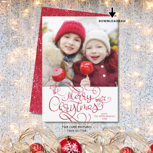 Cartes Pour Fêtes Annuelles Joyeux Noël Script Faux Red Parties scintillant Ph