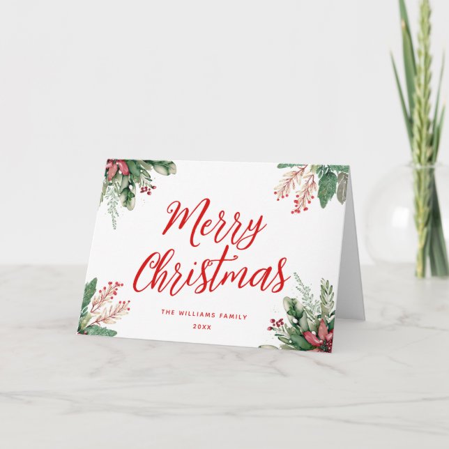 Cartes Pour Fêtes Annuelles Joyeux Noël Script Floral (Devant)