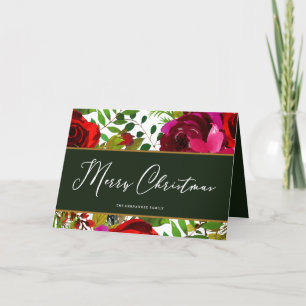 Cartes Pour Fêtes Annuelles Joyeux Noël Script Floral Vert et Blanc