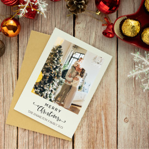 Cartes Pour Fêtes Annuelles Joyeux Noël Script Green Plaid Tartan Photo