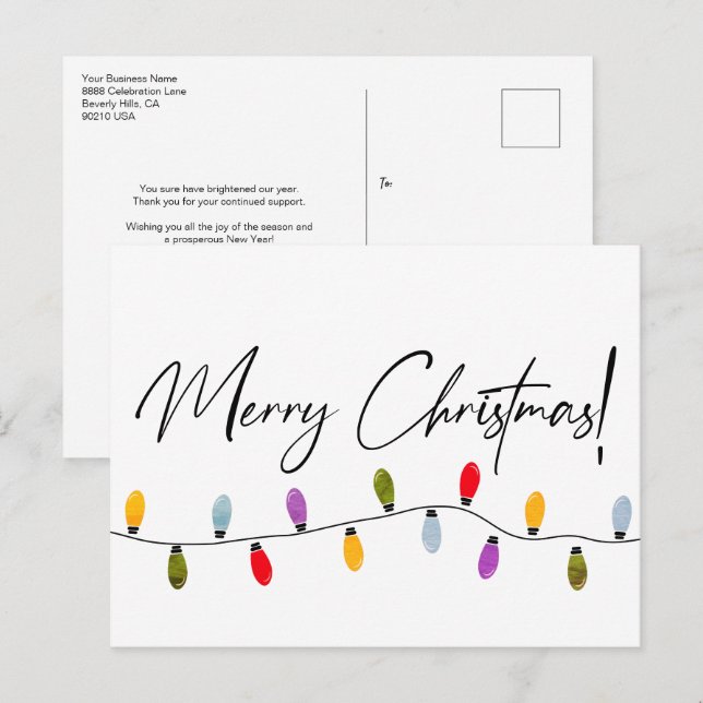 Cartes Pour Fêtes Annuelles Joyeux Noël Script Lumières de vacances Entreprise (Devant / Derrière)