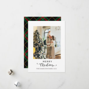 Cartes Pour Fêtes Annuelles Joyeux Noël Script Navy Plaid Tartan Photo