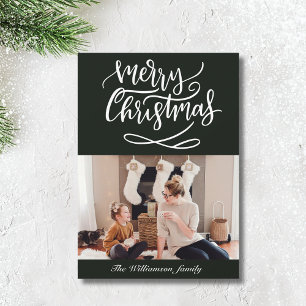 Cartes Pour Fêtes Annuelles Joyeux Noël Script Photo Dark Green