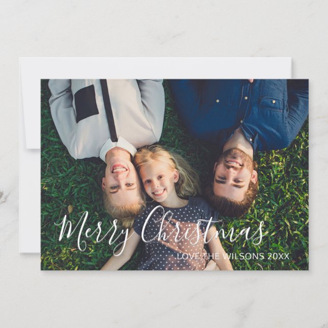 Cartes Pour Fêtes Annuelles Joyeux Noël Script Photo de famille (Devant)