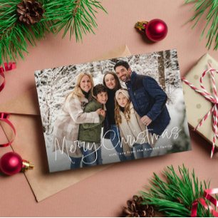 Cartes Pour Fêtes Annuelles Joyeux Noël script simple quatre photos vert