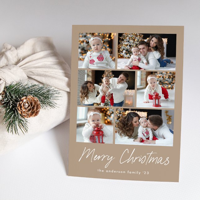 Cartes Pour Fêtes Annuelles Joyeux Noël Script Taupe 6 Photo Collage (Créateur téléchargé)