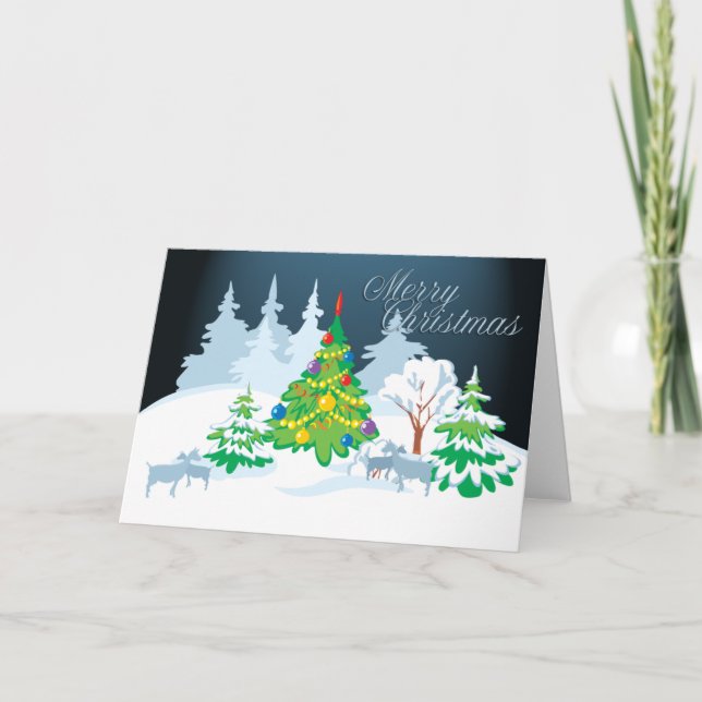 Cartes Pour Fêtes Annuelles Joyeux Noël Serene Chèvres heure de nuit (Devant)
