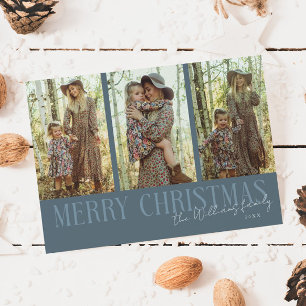 Cartes Pour Fêtes Annuelles Joyeux Noël Signature Multi Photo Ardoise Bleu