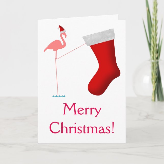 Cartes Pour Fêtes Annuelles Joyeux Noël! - Silhouette Flamant rose rose (Devant)