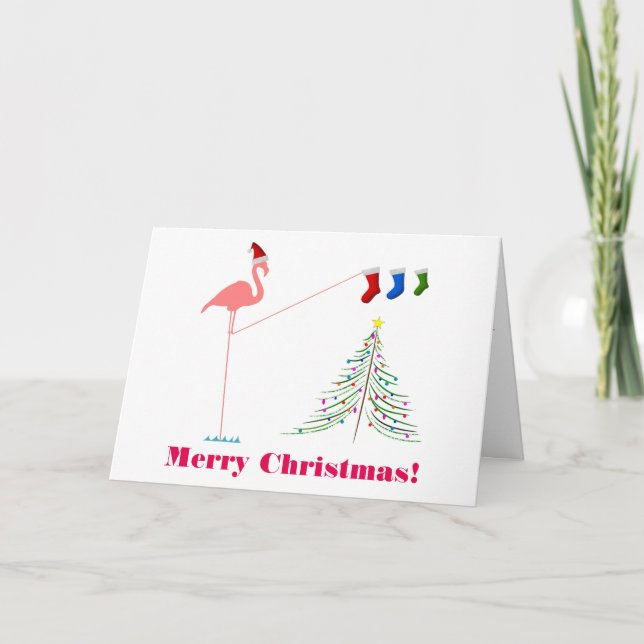Cartes Pour Fêtes Annuelles Joyeux Noël! - Silhouette Flamant rose rose (Devant)