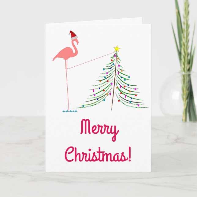 Cartes Pour Fêtes Annuelles Joyeux Noël! - Silhouette Flamant rose rose (Devant)