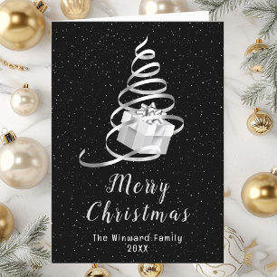 Cartes Pour Fêtes Annuelles Joyeux Noël Silver et Black Ribbon